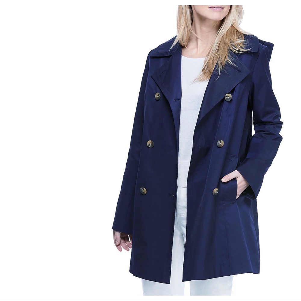 Gal Meets Glam Collection Double Breasted Trench Coat In Navy Blue Size M